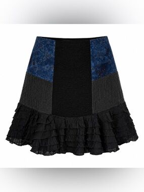 Gypsy Circus Patchwork Skirt S Whimsygoth Fairycore Boho Goth Ruffle Mini Black